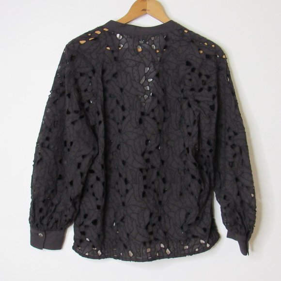 Joie Perci Embroidered Cutwork Top Women's M Black Split Neck Pullover L/S - Picture 5 of 6